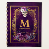 Gothic Floral Skull Paars Custom Monogram Name Planner (Voorkant)