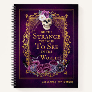 Gothic Floral Skull Quote Paarse gepersonaliseerde Notitieboek