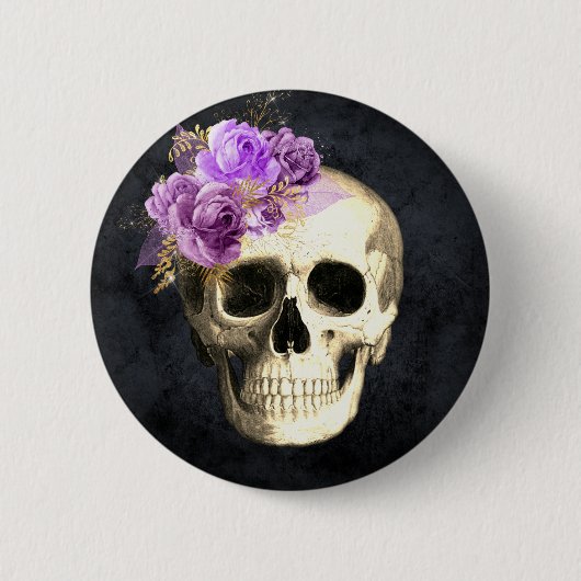 Gothic Floral Skull Ronde Button 5,7 Cm (Voorkant)