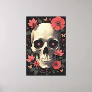 Gothic Floral Skull - Stylized Skull Canvas Afdruk
