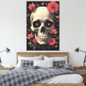Gothic Floral Skull - Stylized Skull Canvas Afdruk (Insitu (Slaapkamer))