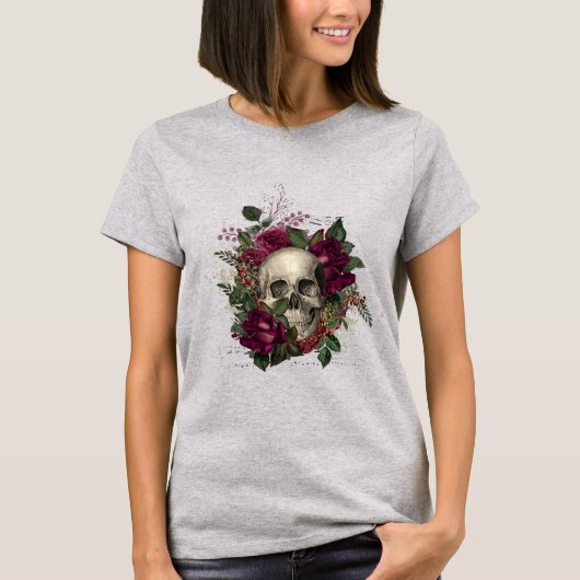 Gothic Floral Skull T-shirt (Voorkant)