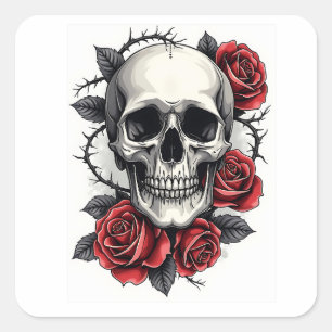 Gothic Floral Skull Vierkante Sticker