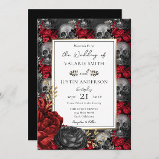 Gothic Floral Skulls Wedding Kaart