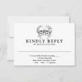 Gothic Floral Skulls Wedding RSVP Kaartje (Voorkant)