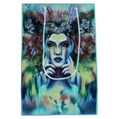 Gothic Flower Fairy Face Blue Fantasy Medium Cadeauzakje (Achterkant)