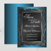 Gothic Frame Blauw Save the Date-aankondigingen Kaart (Voorkant / Achterkant)