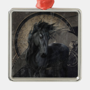 Gothic Friesian Horse Metalen Ornament