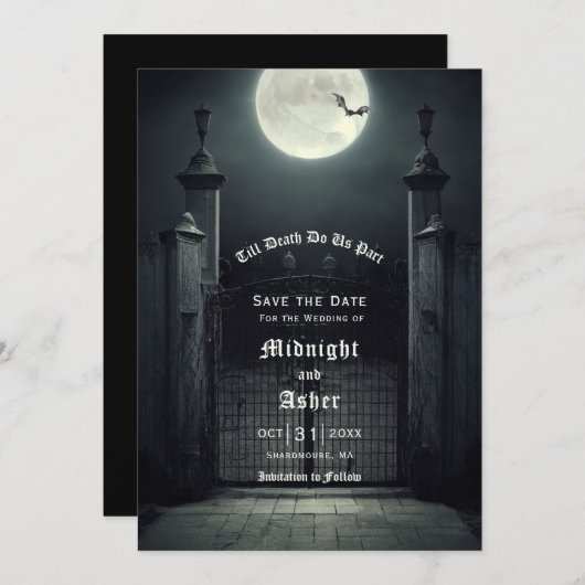 Gothic Full Moon Bat Save the Date (Voorkant / Achterkant)
