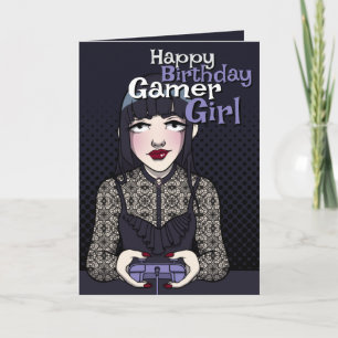Gothic Gamer Teen Girl Donkerblauw Verjaardag Kaart