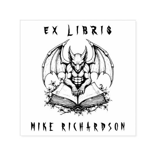 Gothic Gargoyle Bewakingsboek Horror Ex Libris Zelfinktende Stempel (Design)