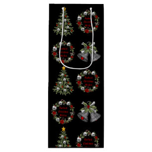 Gothic gepersonaliseerde kerst schedels bomen kran wijn cadeautas