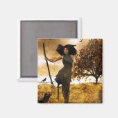 Gothic Girl Autumn Witch Magnet Magneet (Voorkant / Achterkant)