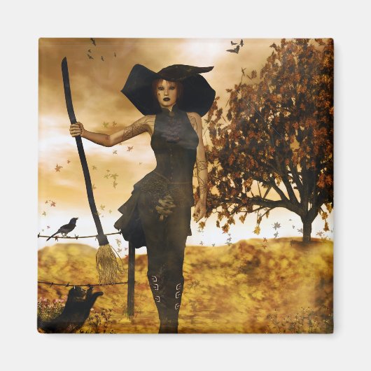 Gothic Girl Autumn Witch Magnet Magneet (Voorkant)