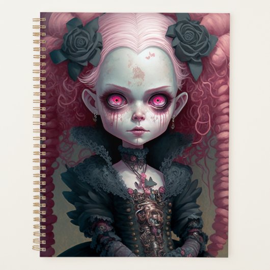 Gothic Girl Pink Black Creepy Cute Planner (Voorkant)