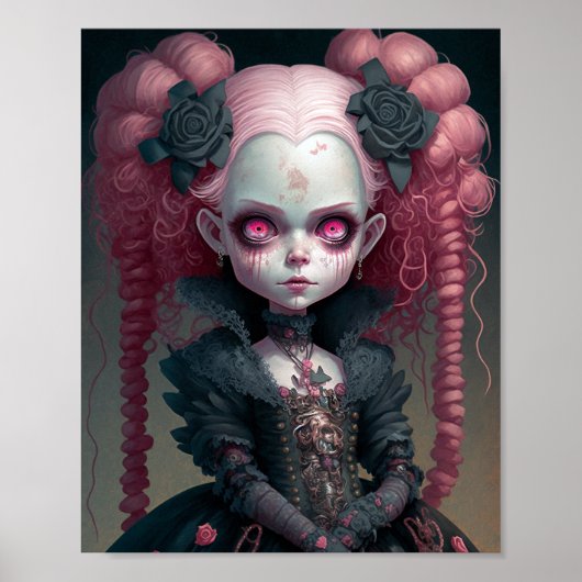 Gothic Girl Pink Black Creepy Cute Poster (Voorkant)