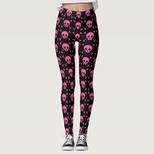 Gothic Girl Pink Black Skulls Pattern Cool Leggings (Voorkant)