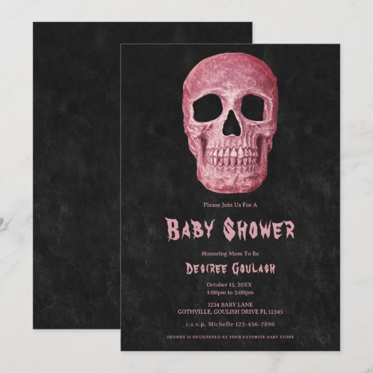 Gothic Girl Skull Antique Baby Shower Invitation (Devant / Derrière)
