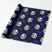 Gothic Girl Skulls op Dark Blue Cadeaupapier (Uitgerold)