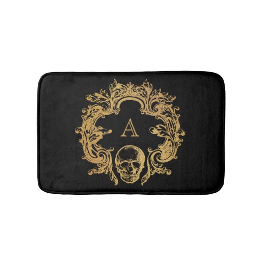 Gothic Glam | Bath Mat | Monogram goudschedel (Voorkant)