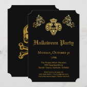  Gothic Glam Black & Gold Skull Halloween Party Kaart (Voorkant / Achterkant)