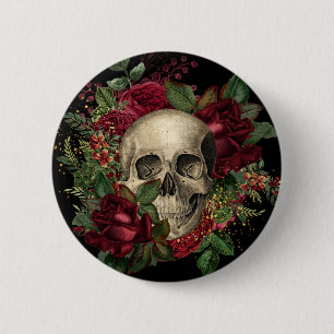 Gothic Glam   BUTTON   Roos en schedel   Zwart