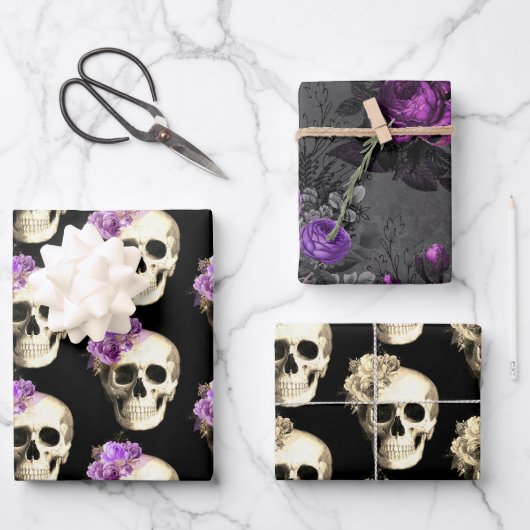 Gothic Glam Floral Skull Inpakpapier Vel (Voorkant)