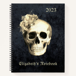 Gothic Glam Skull White Roses gepersonaliseerd Notitieboek