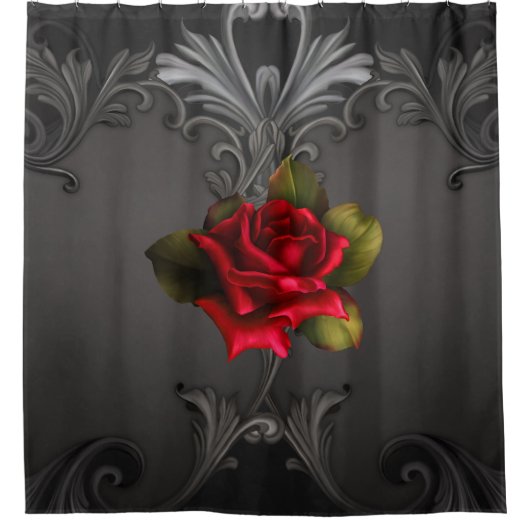 Gothic Glamor Red Rose Black Ornamental Glam Douchegordijn (Voorkant)