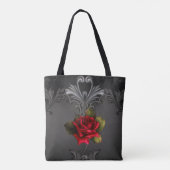 Gothic Glamor Red Rose Black Ornamental Glam Draagtas (Achterkant)