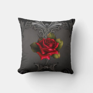 Gothic Glamor Red Rose Black Ornamental Glam Kussen