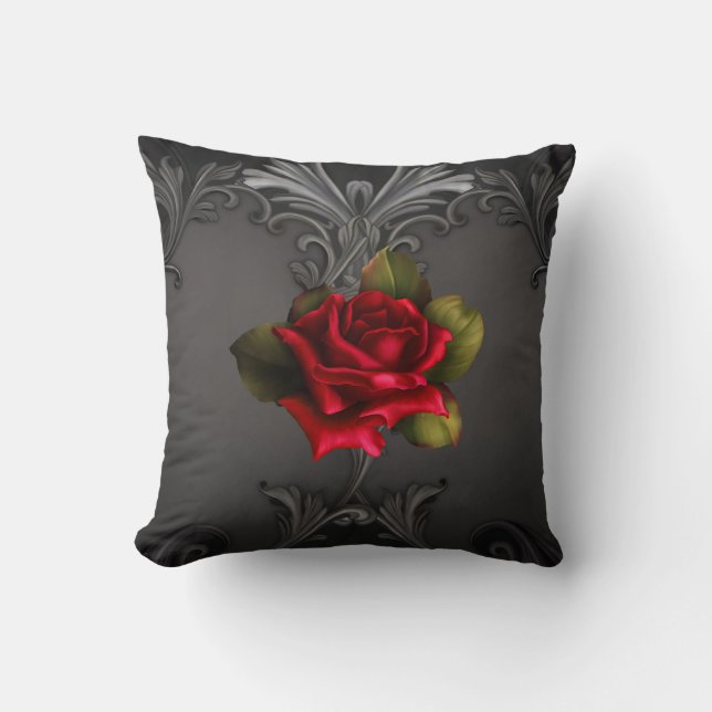 Gothic Glamor Red Rose Black Ornamental Glam Kussen (Voorkant)