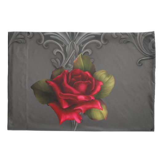 Gothic Glamor Red Rose Black Ornamental Glam Kussensloop (Achterkant)