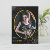 Gothic Glitter Spider Web Merry Kerstry 1 Foto Feestdagenkaart (Staand voorkant)