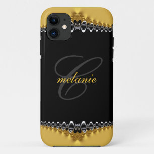 Gothic Gold+Black Lace Monogram iPhone 5 iPhone 11 Hoesje