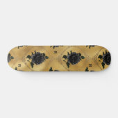 Gothic Gold & Black Roos Flower Monogram Initiaal Skateboard (Horizontaal)
