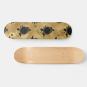 Gothic Gold & Black Roos Flower Monogram Initiaal Skateboard (Horizontaal)