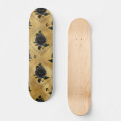Gothic Gold & Black Roos Flower Monogram Initiaal Skateboard (Voorkant)