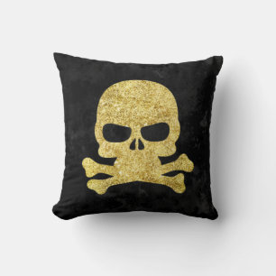 Gothic Gold Faux Glitter Skull & Cross Botten Kussen