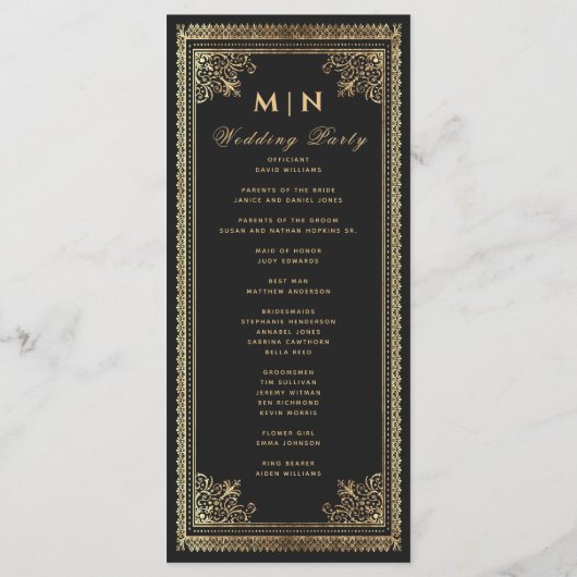 Gothic Gold Victoriaans bruiloft Programma (Achterkant)