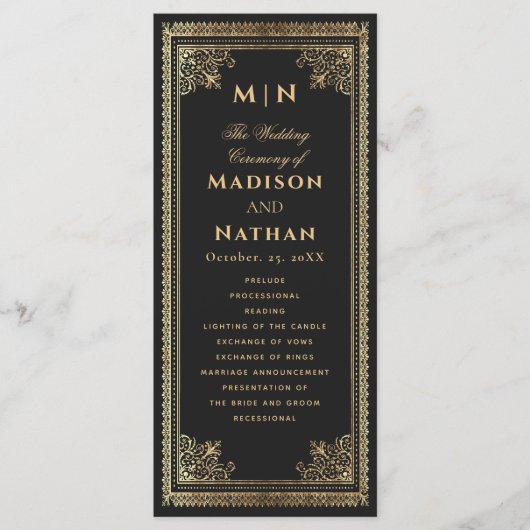  Gothic Gold Victoriaans bruiloft Programma (Voorkant)