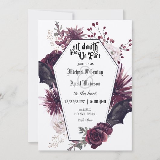 Gothic Gothic Dark Bats Wedding Invitation Kaart (Voorkant)