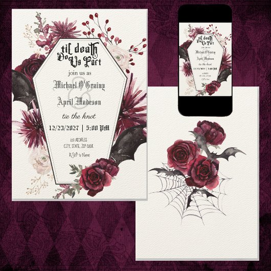 Gothic Gothic Dark Bats Wedding Invitation Kaart
