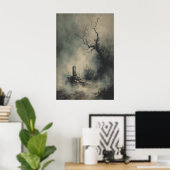 Gothic Grave Under Foggy Trees Dark Halloween Poster (Thuiskantoor)