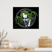 Gothic Green Bat Fairy Art Poster (Keuken)