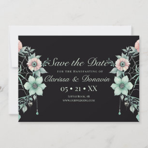 Gothic Green Mint Bloemen Spider Web Handfasting Save The Date