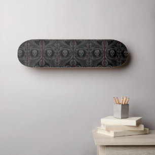Gothic Grijze Ornament met schedel Skateboard