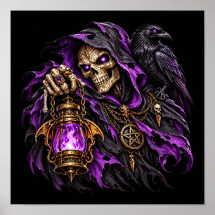 Gothic Grim Reaper en Raven Poster - Paarse Vlam
