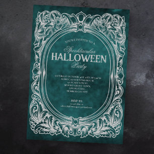 Gothic Groen Grijs Halloween Feest Uitnodiging