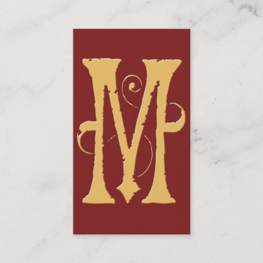 Gothic Grunge Red Gold Initiaal M Monogram Visitekaartje (Voorkant)